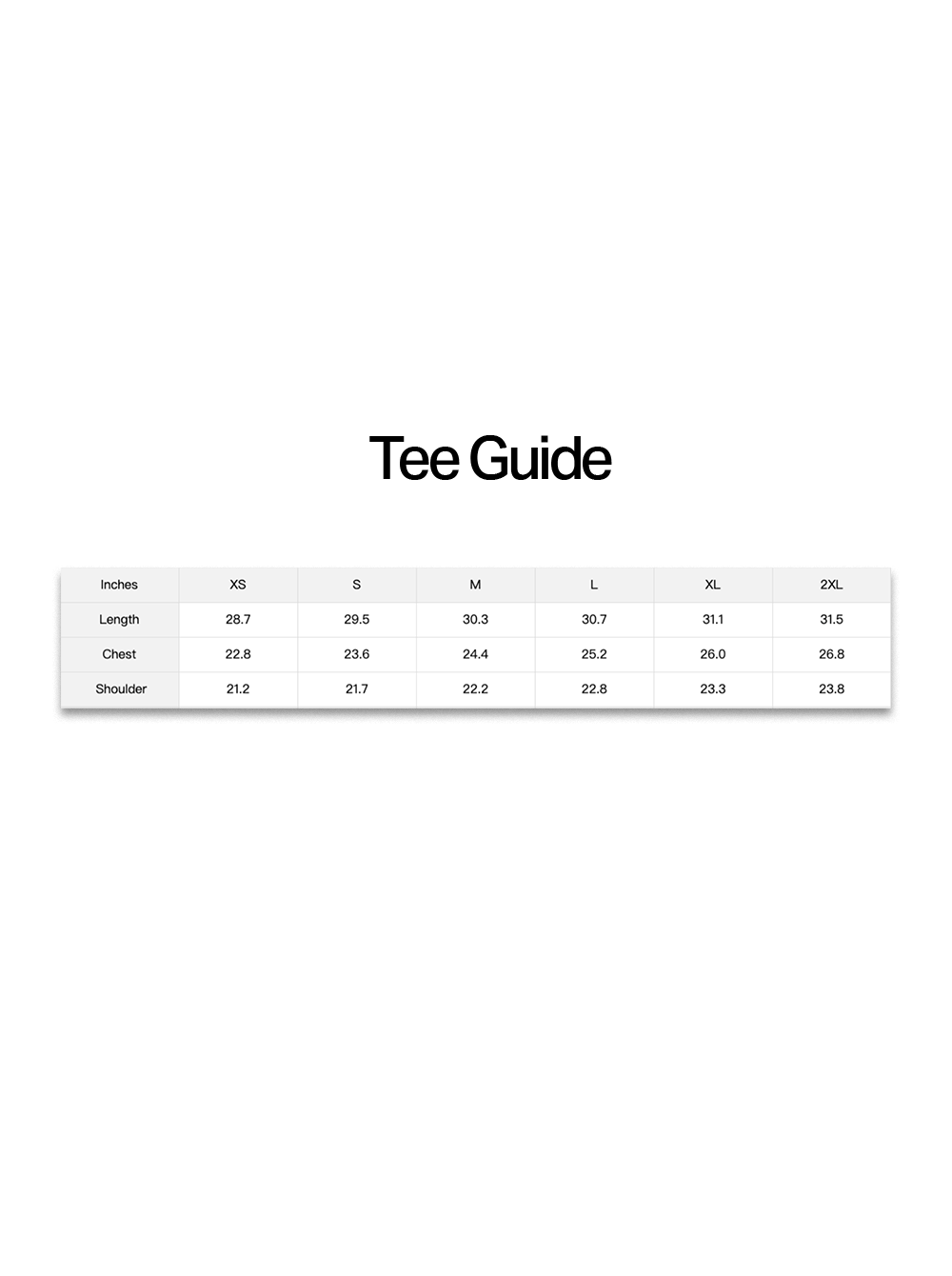 CLUB tee size guide